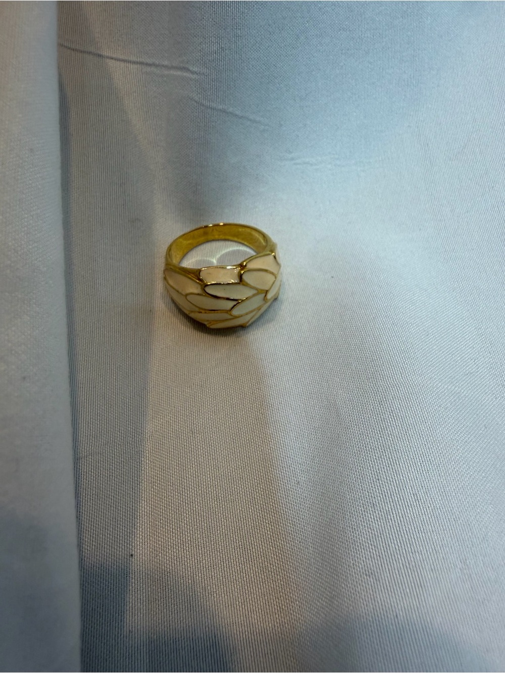 Gold-Tone White Enamel Statement Ring